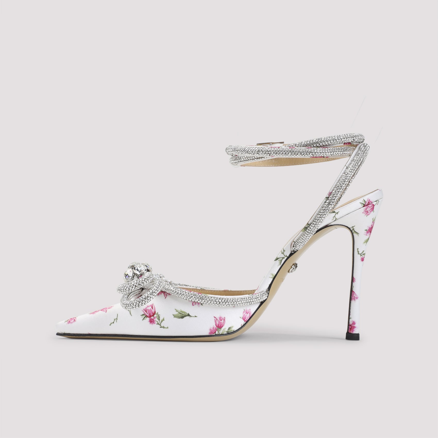 Pointed-Toe High-Heeled Sandals with Rhinestone Knot Detail