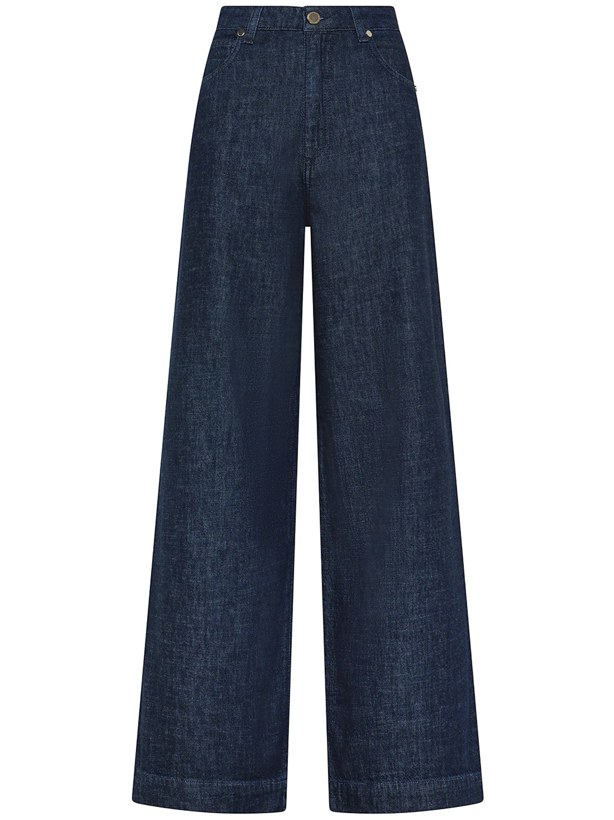 Wide-Leg Dark Denim High Waist Trousers