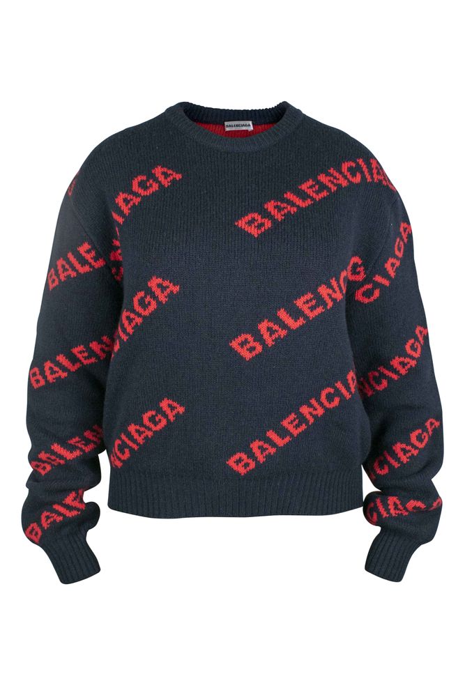 Cropped Wool Sweater With Red Logo Print