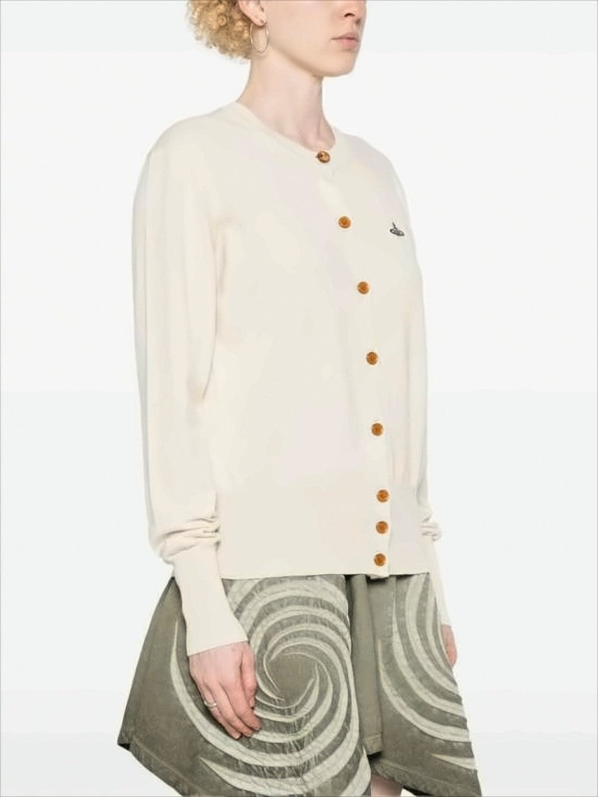 Classic Round Neck Cardigan with Contrasting Buttons