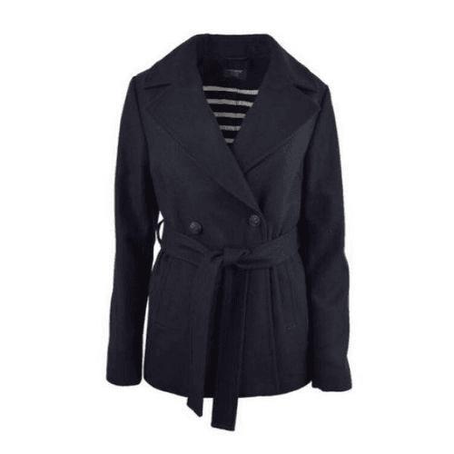 Double-Breasted Tailored Coat With Striped Interior