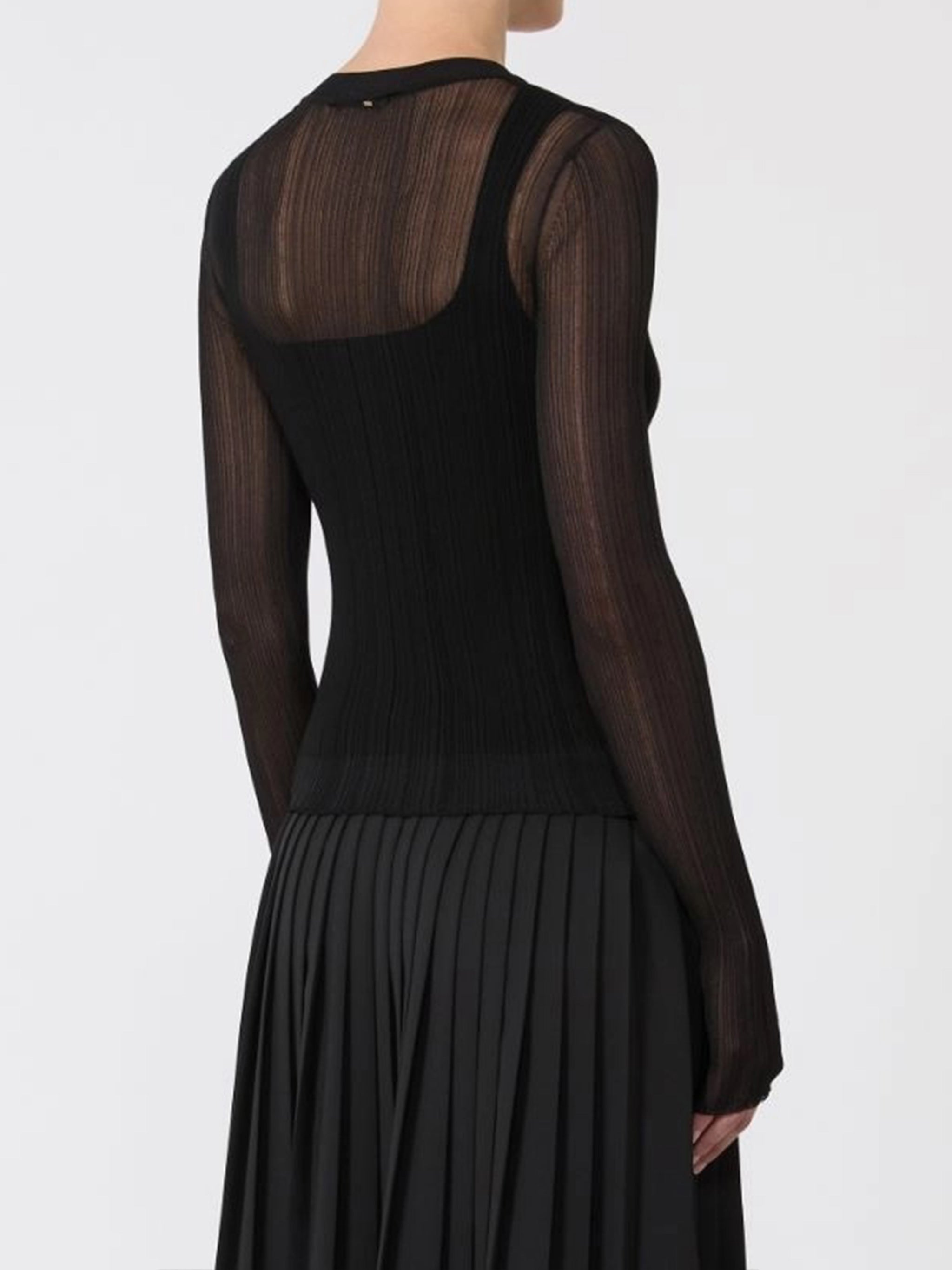 Black Buono Fitted Sheer Ribbed Sweater