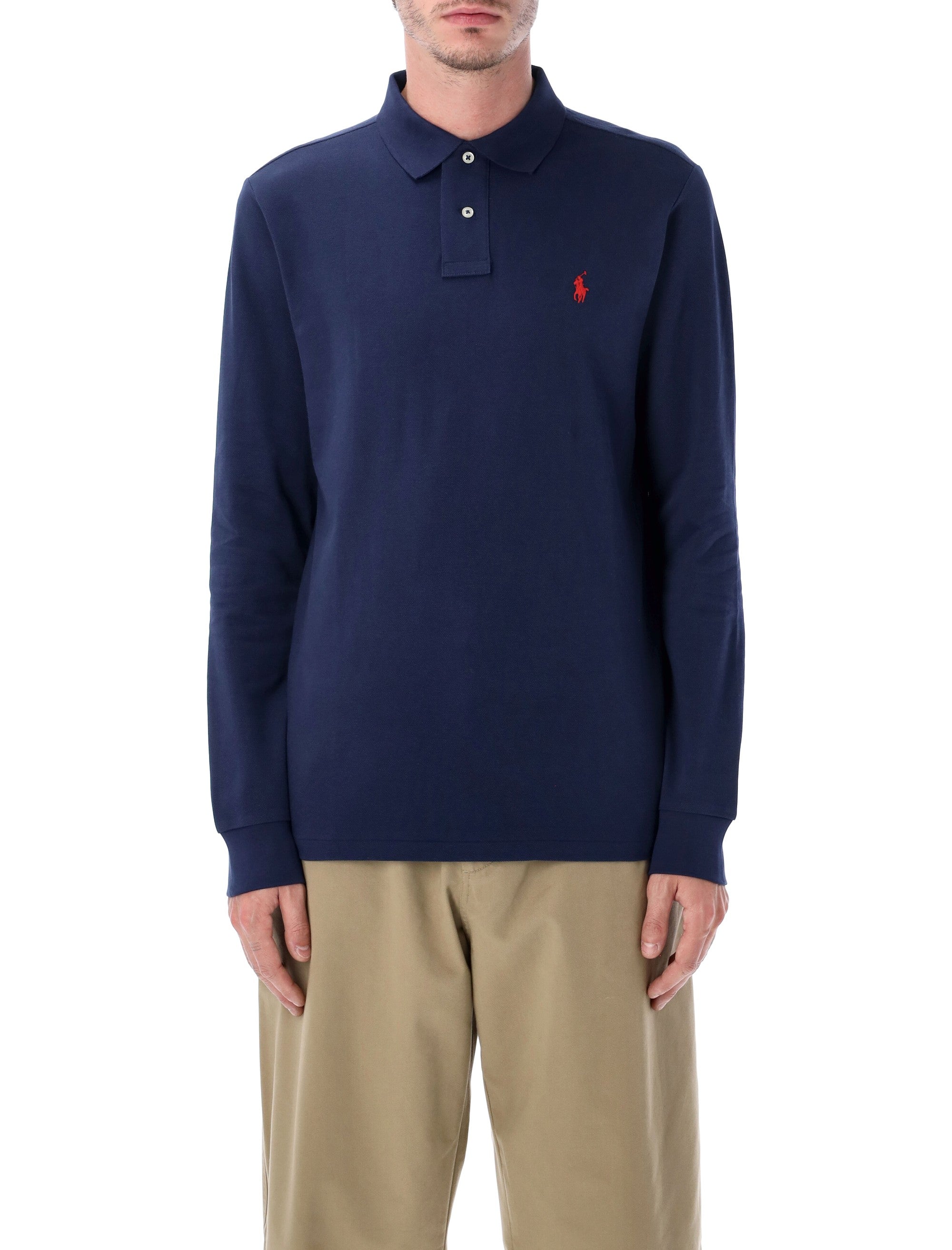 Long-Sleeve Cotton Piqué Polo Shirt Custom Slim-Fit