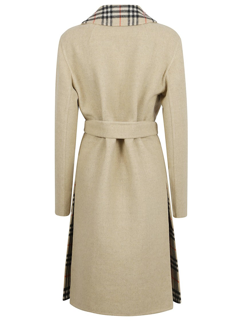Reversible Long Coat With Check-Trimmed Collar