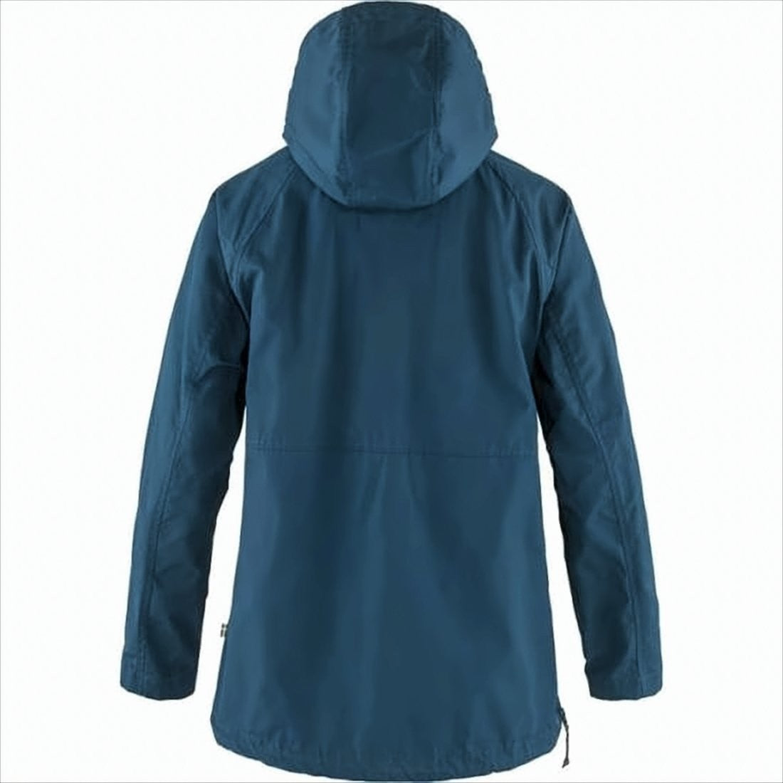 Long Streamlined Blue Jacket With Adjustable Hood And Flap Pockets
