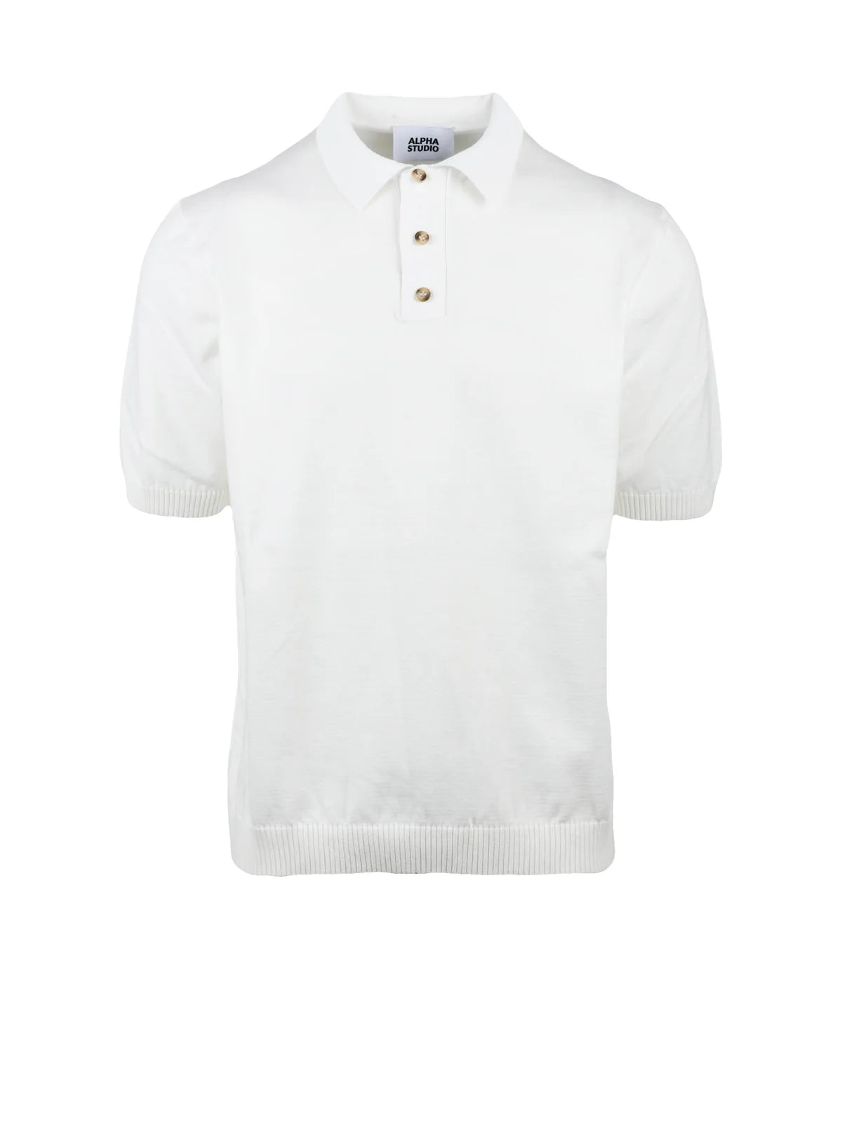 White Cotton Polyurethane Knit Polo Shirt