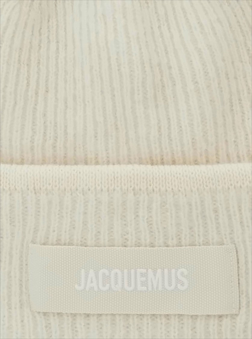 Ribbed Knit Beanie with Folded Cuff and Rectangular Patch
