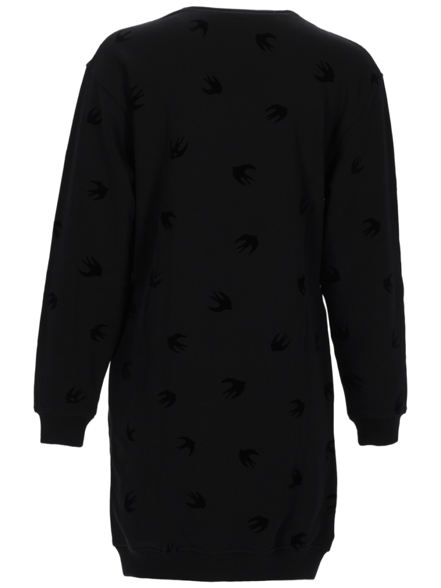 Black Sweatshirt Dress with Bird Silhouette Pattern