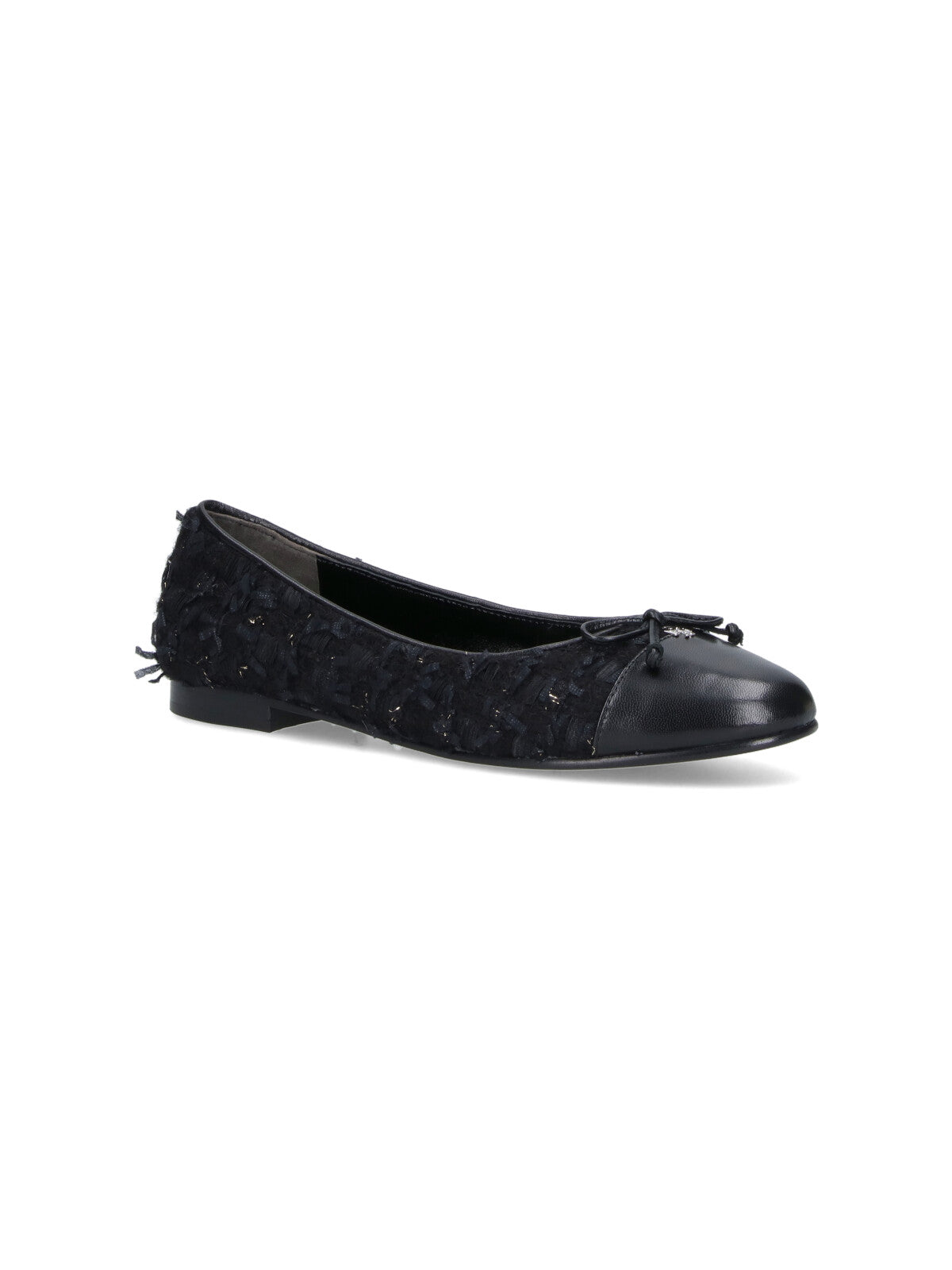 Tweed Ballet Flats With Leather Toe Cap