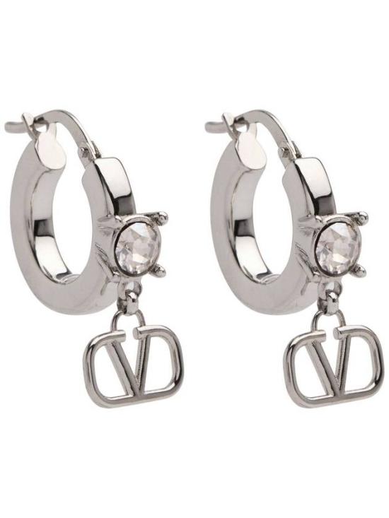 Polished Silver-tone Hoop Earrings with Crystal Detail