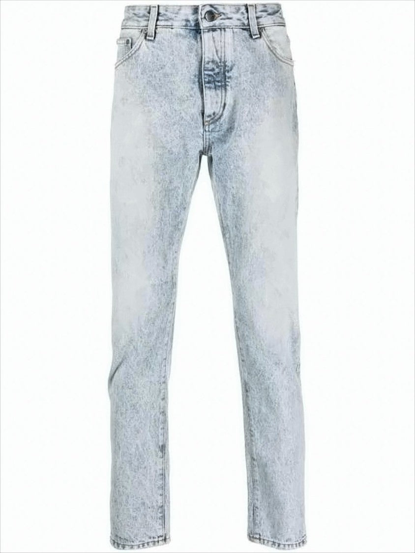 Light Acid-Wash Blue Denim Pants with Logo Detailing