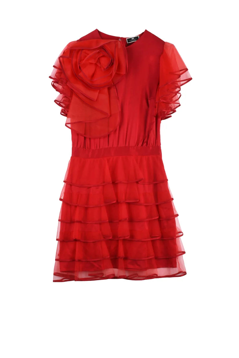 Satin Dress Tulle Skirt Bale - Red
