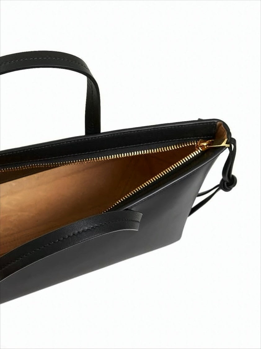 Structured Calf Leather Tote Bag with Zippered Compartment