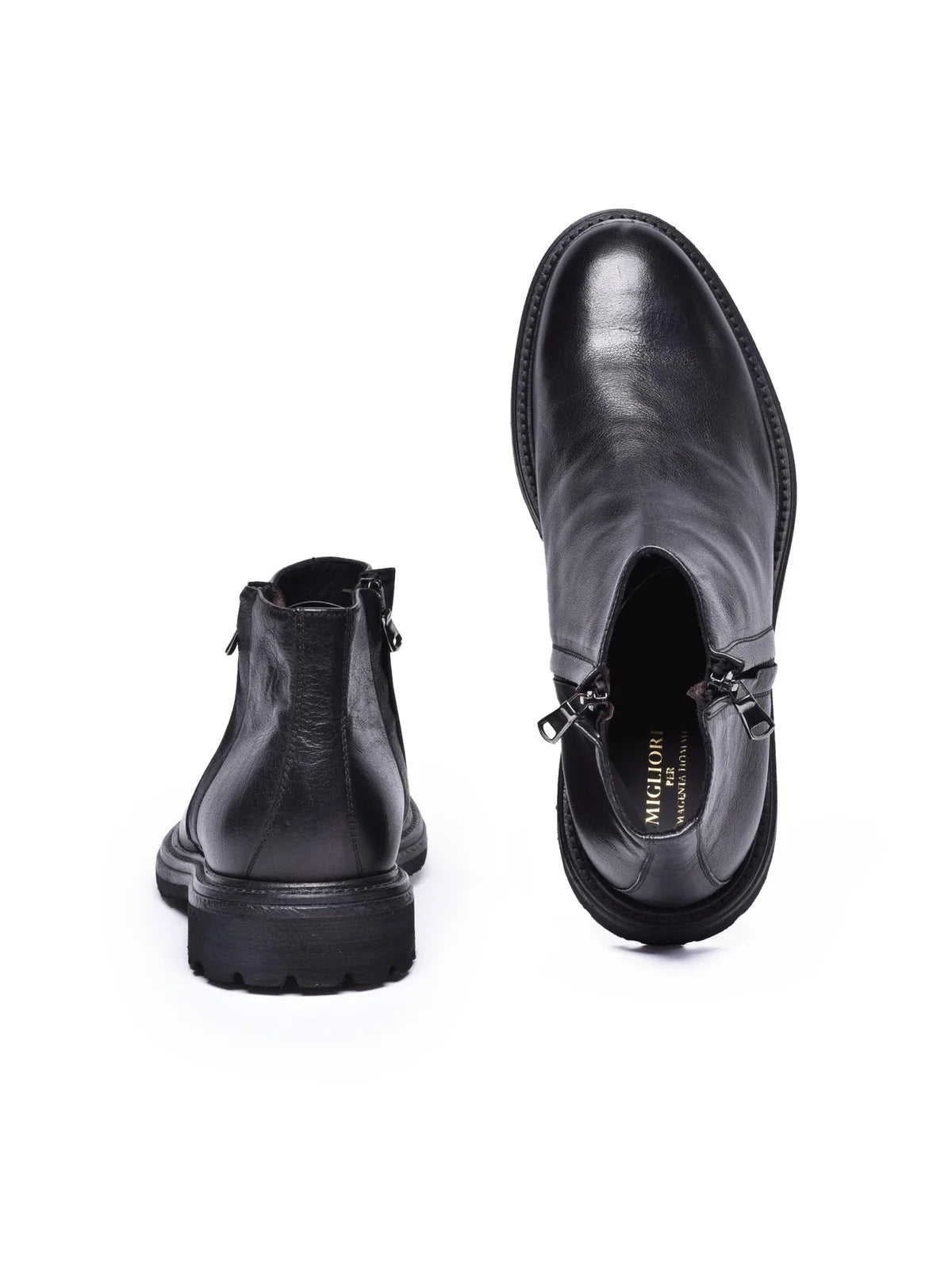 Black Leather Rubber Men's Leather Ankle Boot