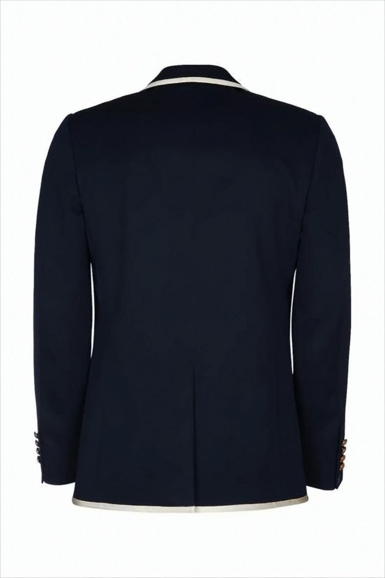 Structured Navy Wool Jacket with Contrast Trim