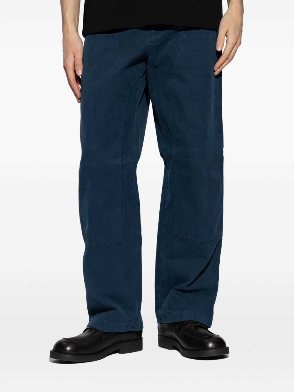 Relaxed Wide-Leg Trousers In Textured Deep Blue Fabric
