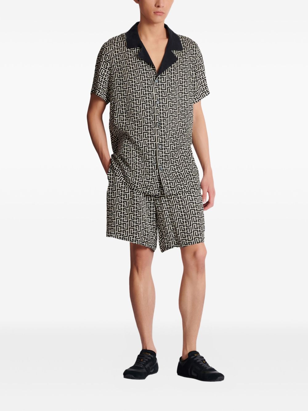 Geometric Pattern Silk and Nylon Blend Shorts