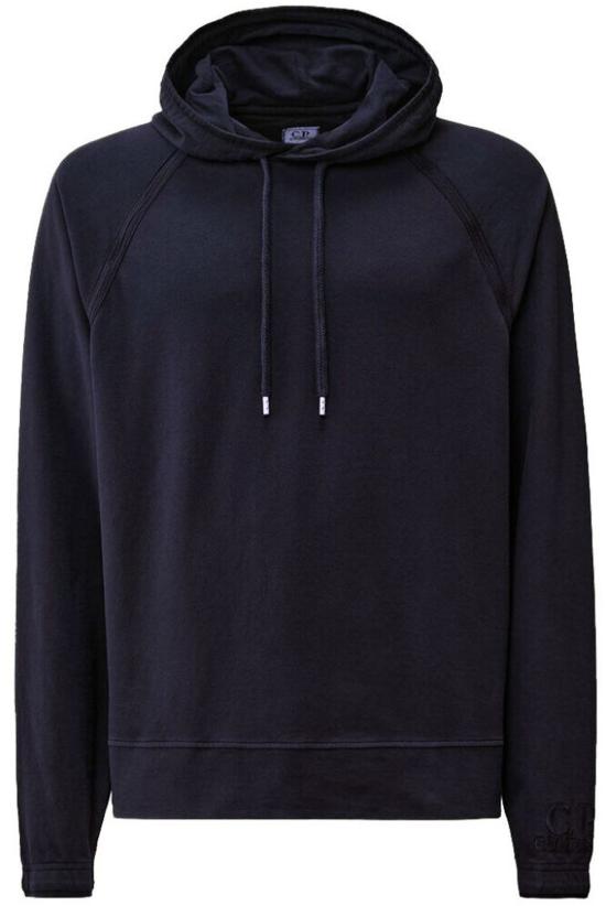 Dark Navy Pullover Hoodie With Drawstring Hood And Ribbed Cuffs