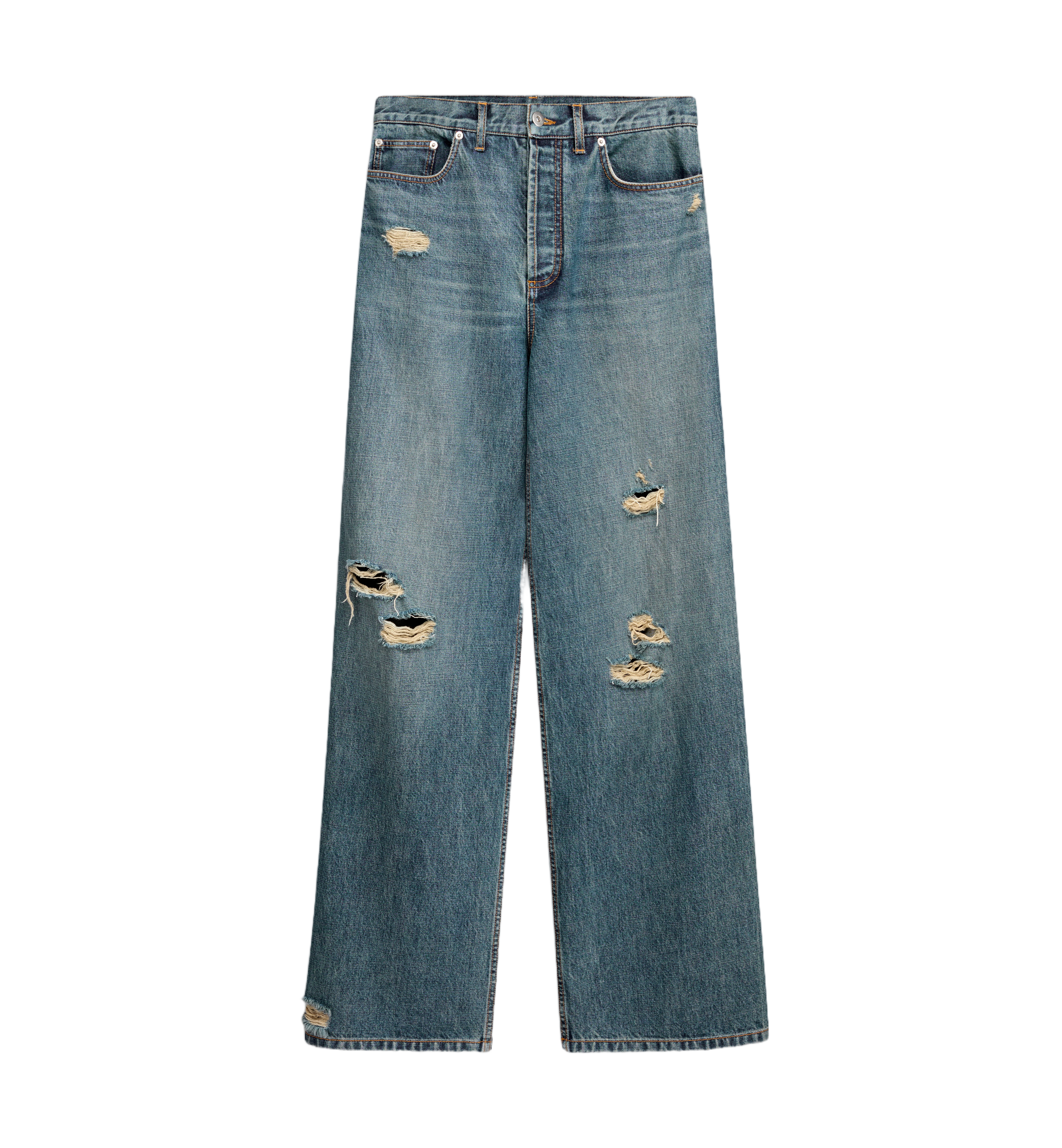 Classic Straight-Leg Denim Jeans With Distressed Details