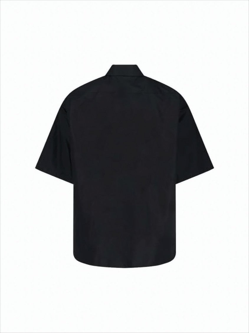 Short-Sleeved Black Cotton Shirt with Boxy Silhouette