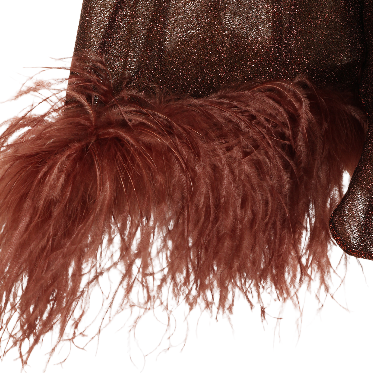 Shimmering Brown Top with Feathered Cuffs