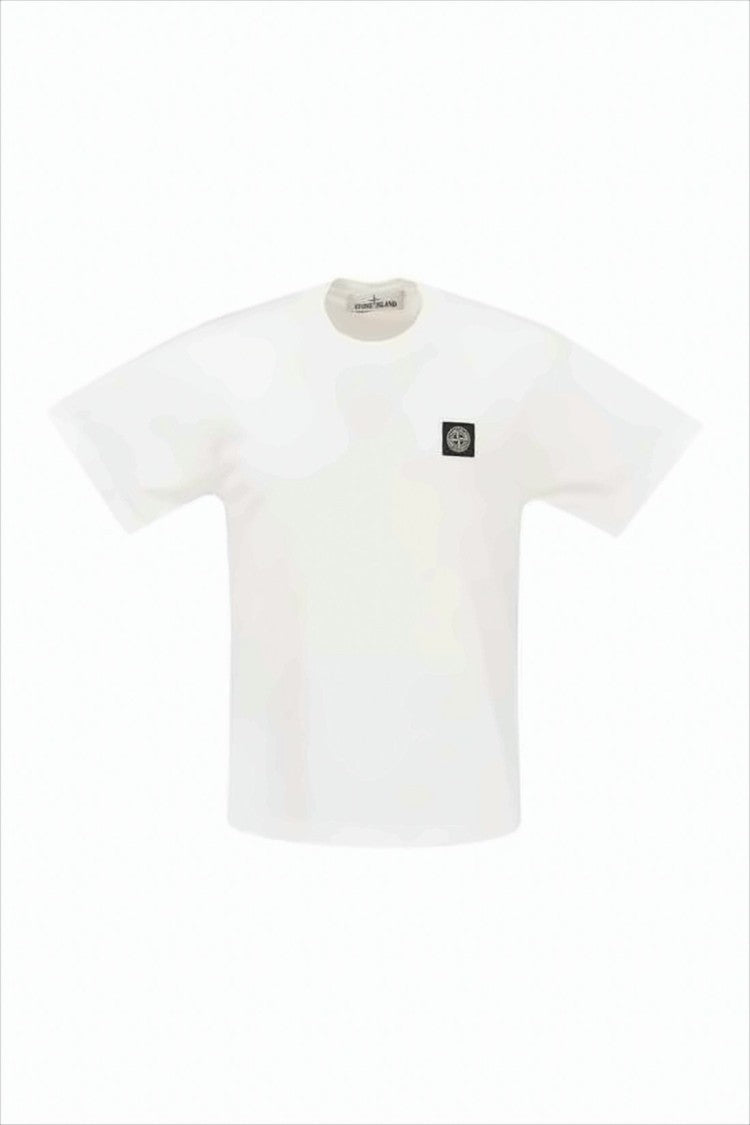 White Cotton T-Shirt with Rectangular Patch Logo