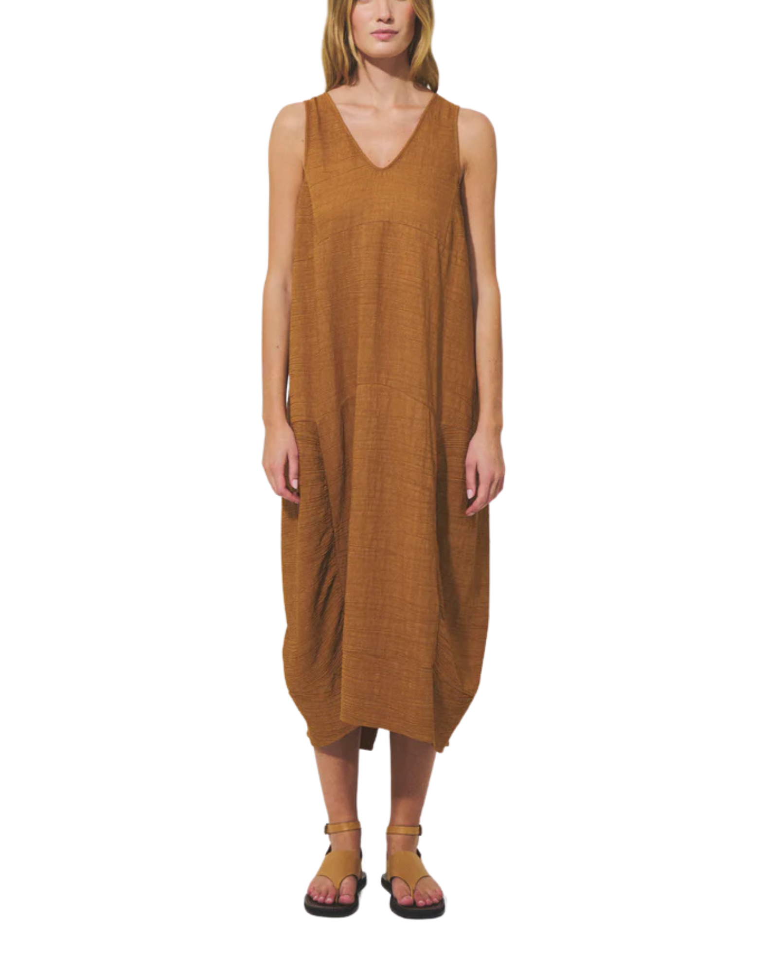 Textural Midi Dress With Double V-Neckline