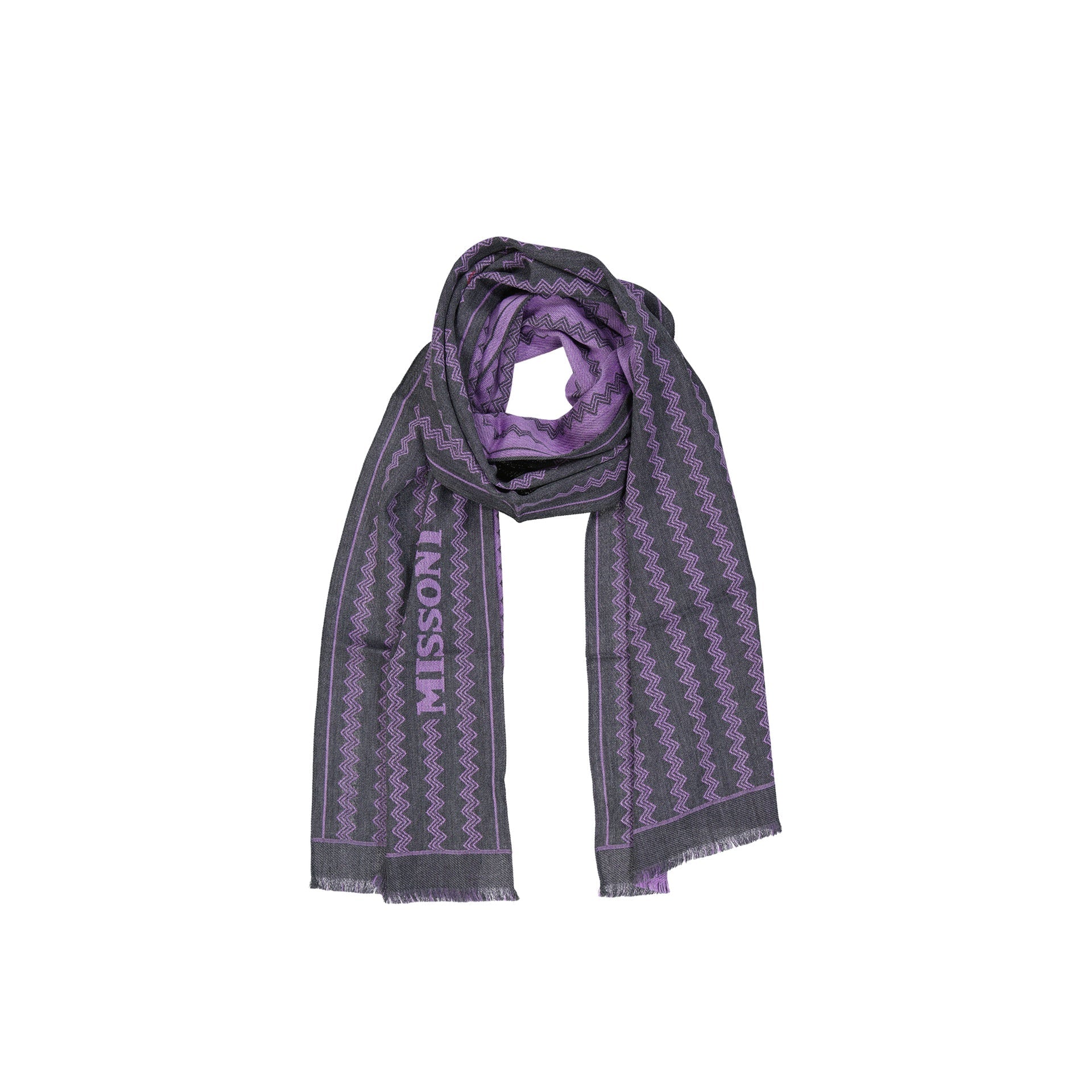 Fringe-Finish Wool Scarf With Zigzag Pattern