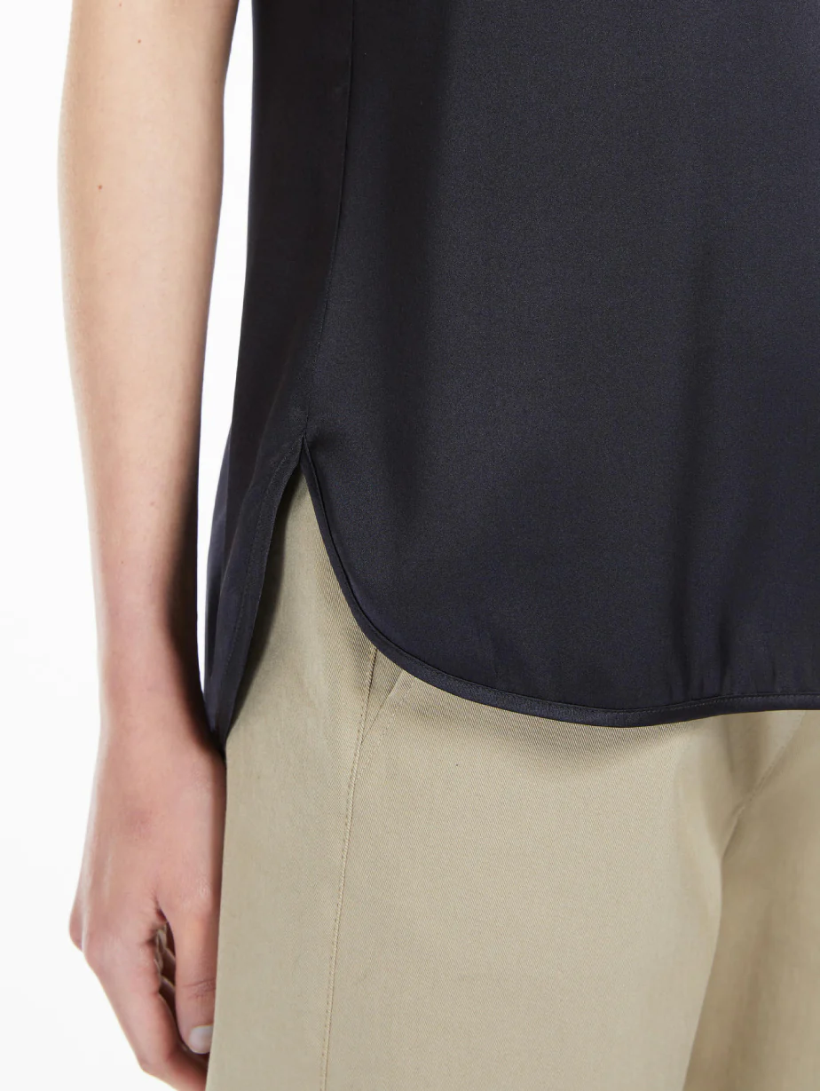 Satin-Finish Sleeveless Top with Side Slits