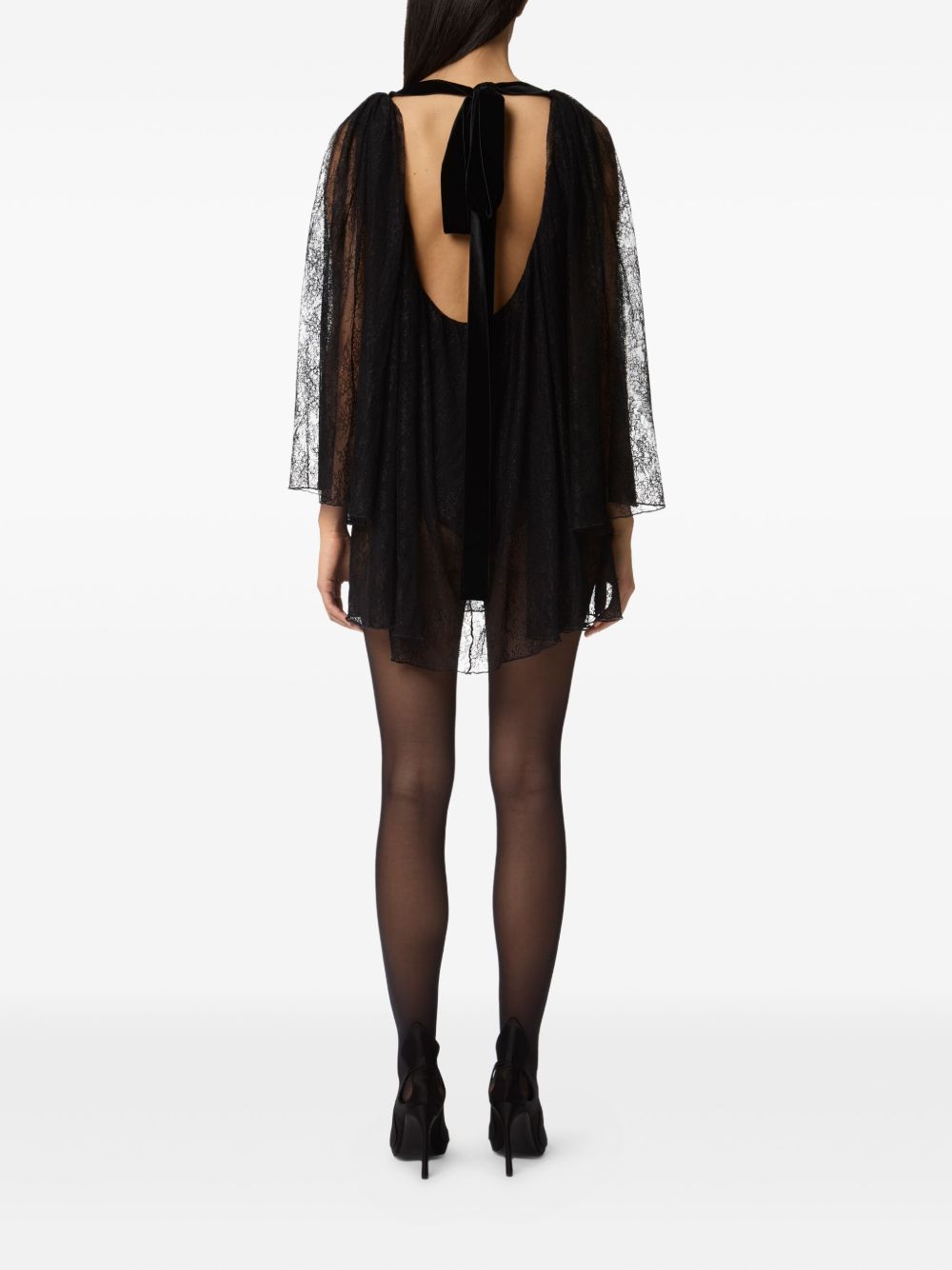 Bodysuit With Floral Lace Cape And V-Neckline