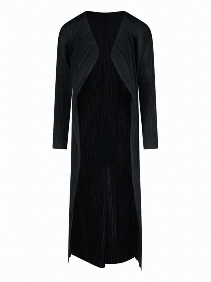 Open-Front Pleated Cardigan with Three-Quarter Sleeves