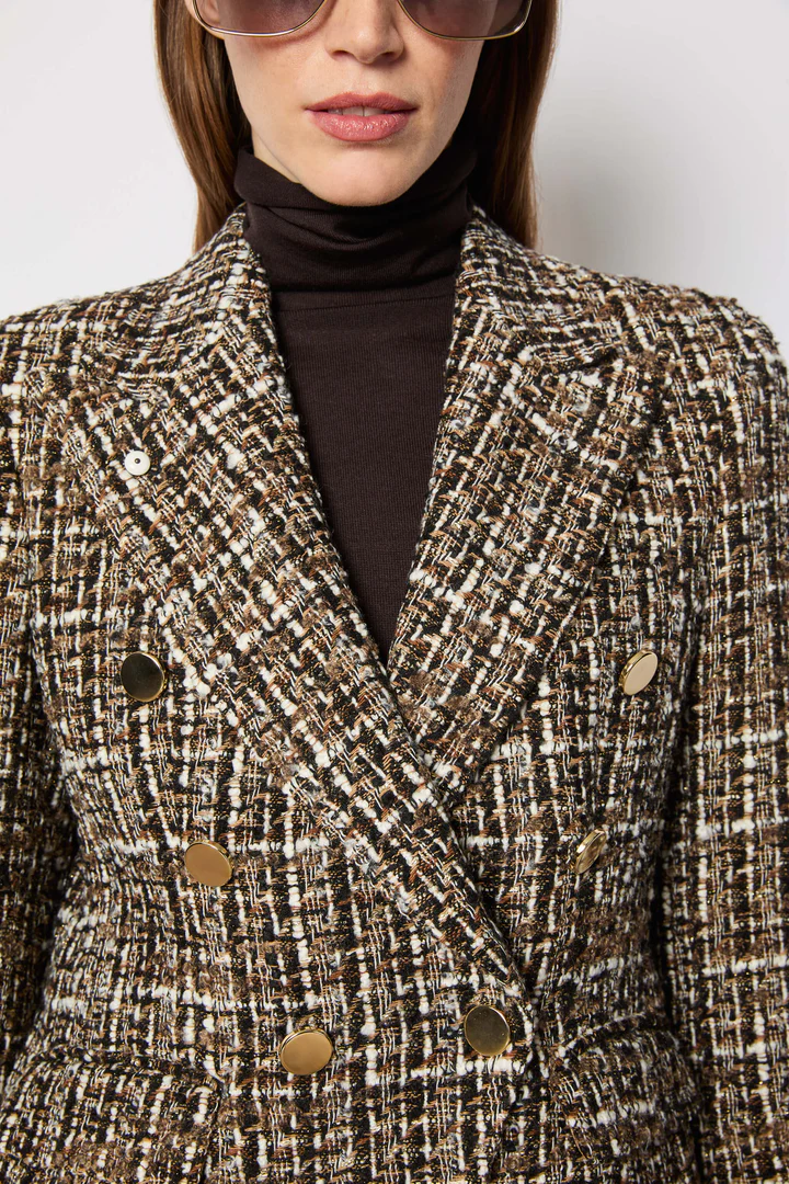 Double-Breasted Bouclé Tweed Jacket With Gold-Tone Buttons