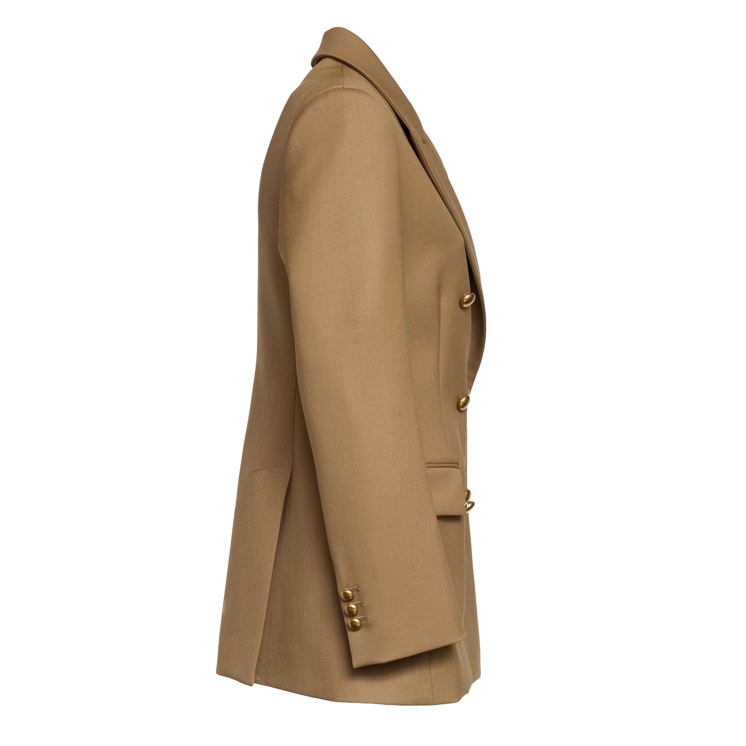 Camel Double-Breasted Blazer with Notched Lapel