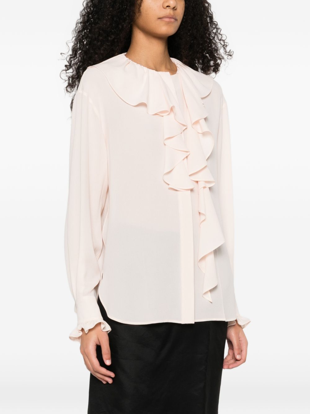 Soft Silk Blouse With Cascading Ruffles