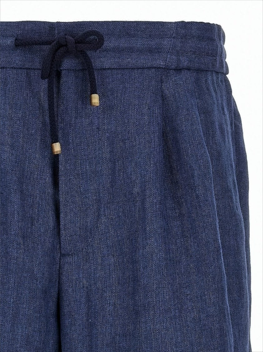 Textured Linen Shorts with Drawstring Waistband