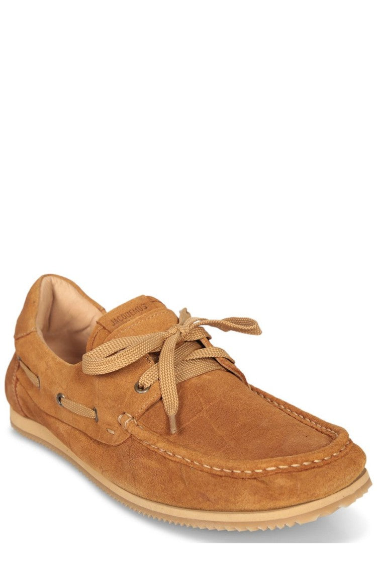 Tan Suede Moccasin Loafers With Lace Detail