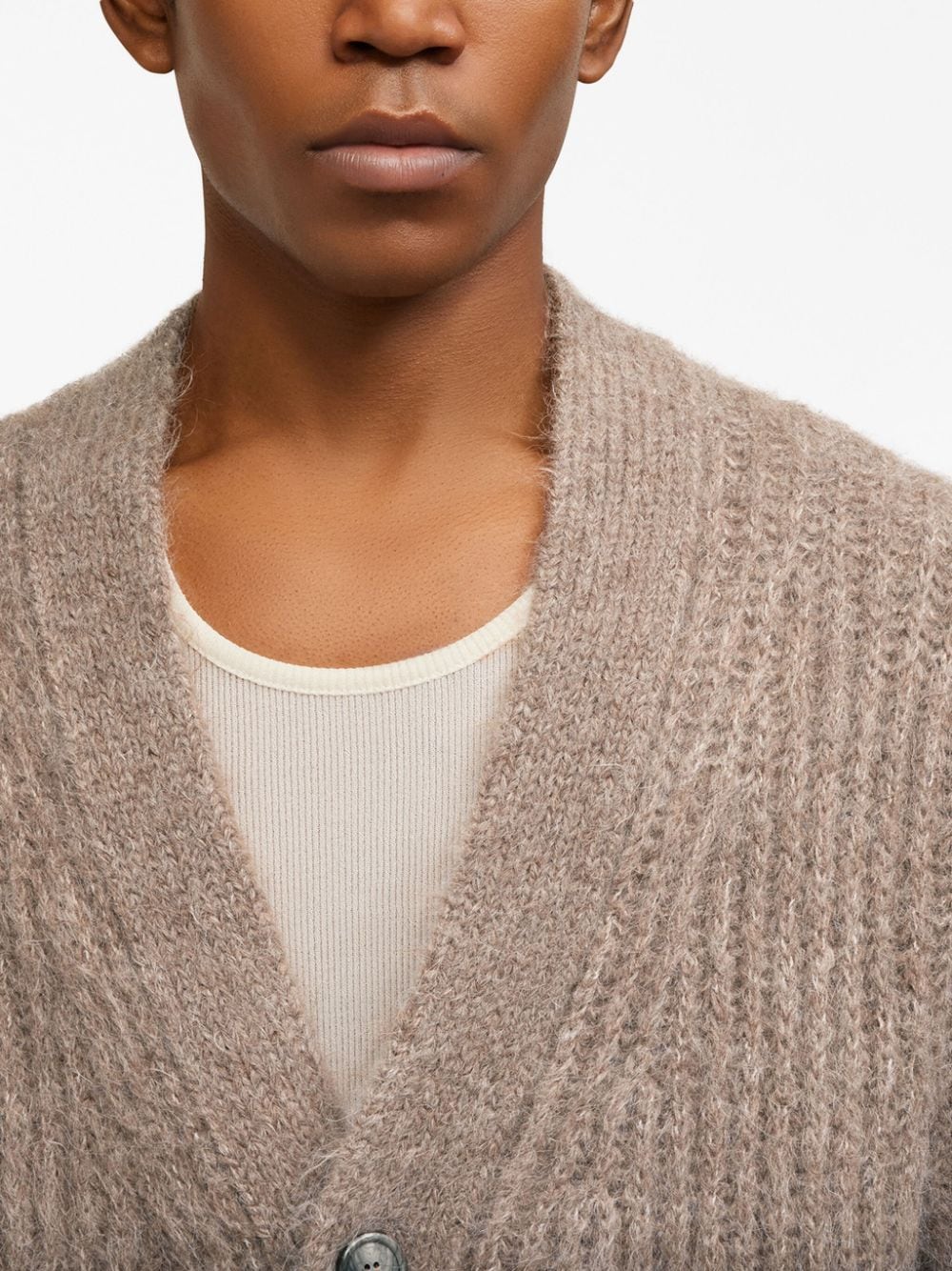 V-Neck Rib-Knit Cardigan in Soft Alpaca Blend