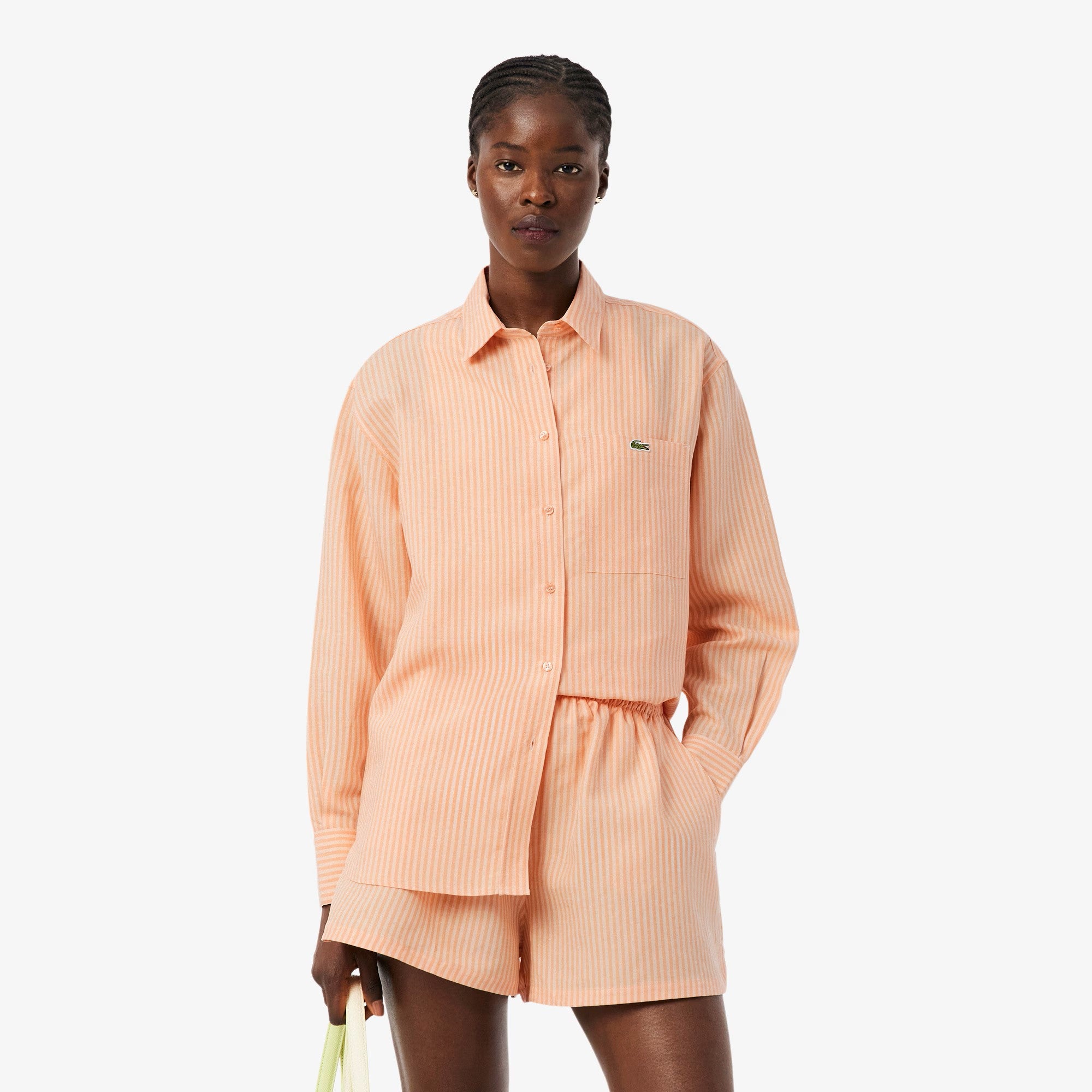 Vertical Stripe Long-Sleeved Shirt with Classic Collar