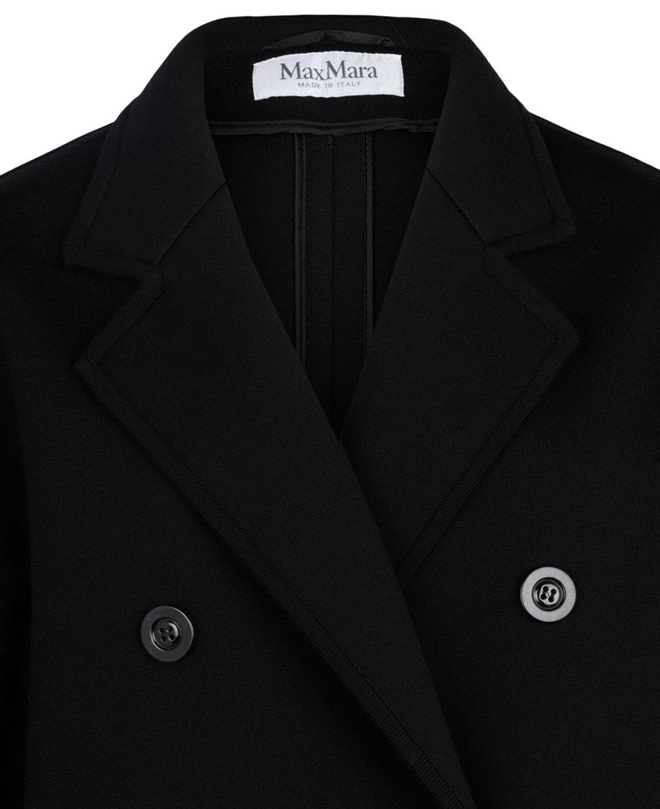 Double-Breasted Black Wool Coat with Tailored Silhouette