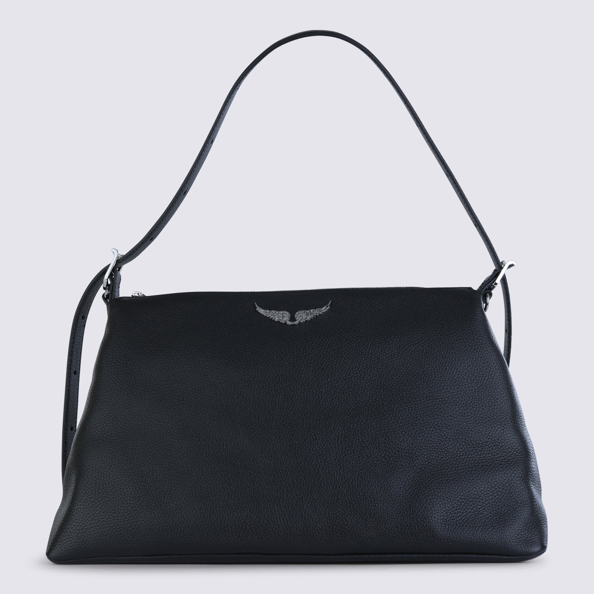 Grained Leather Shoulder Bag with Silver-Tone Hardware