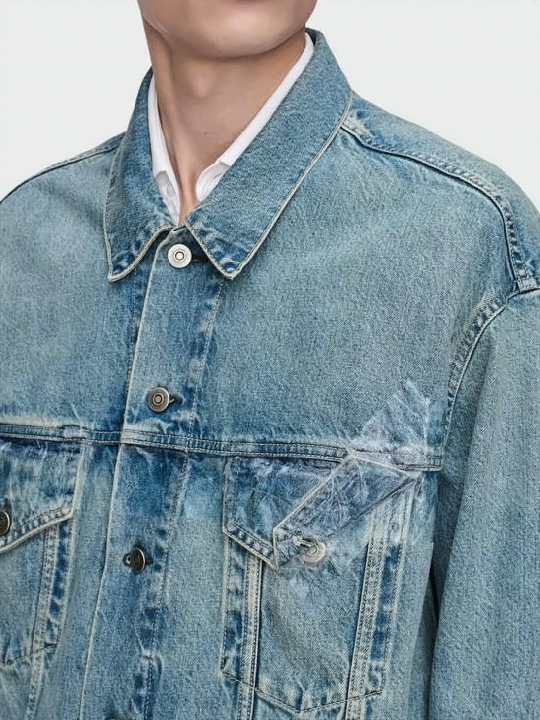 Faded Blue Oversized Cotton Denim Jacket