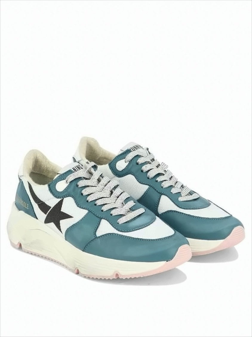 Teal and White Sneakers with Leather and Mesh Panels