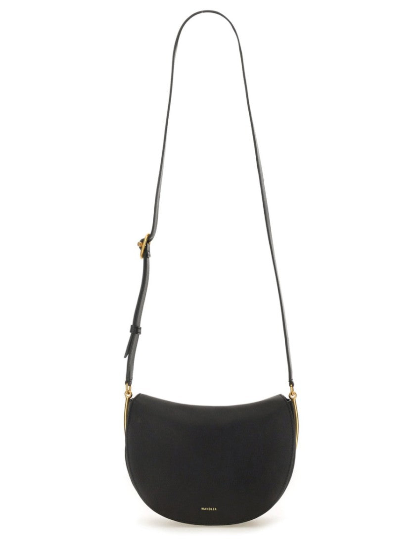 Curved Silhouette Black Leather Tote With Adjustable Strap