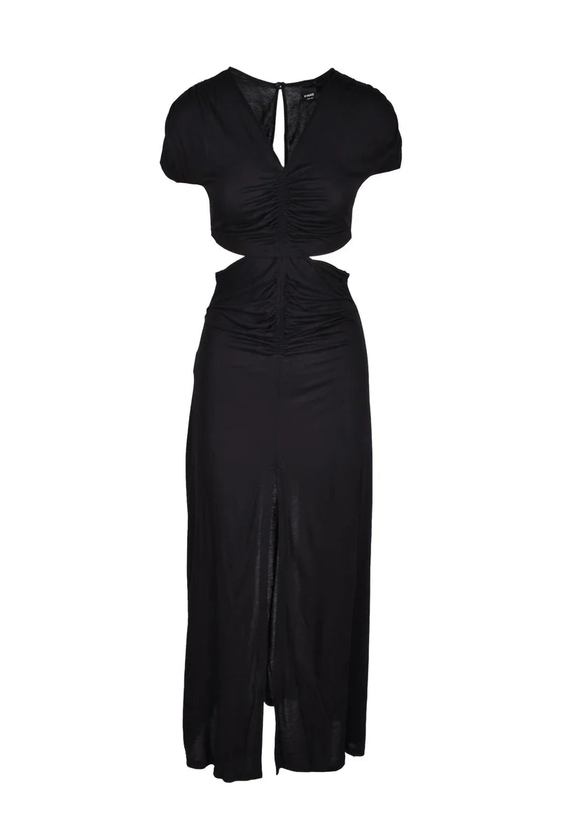 Black Midi Dress with Keyhole Neckline