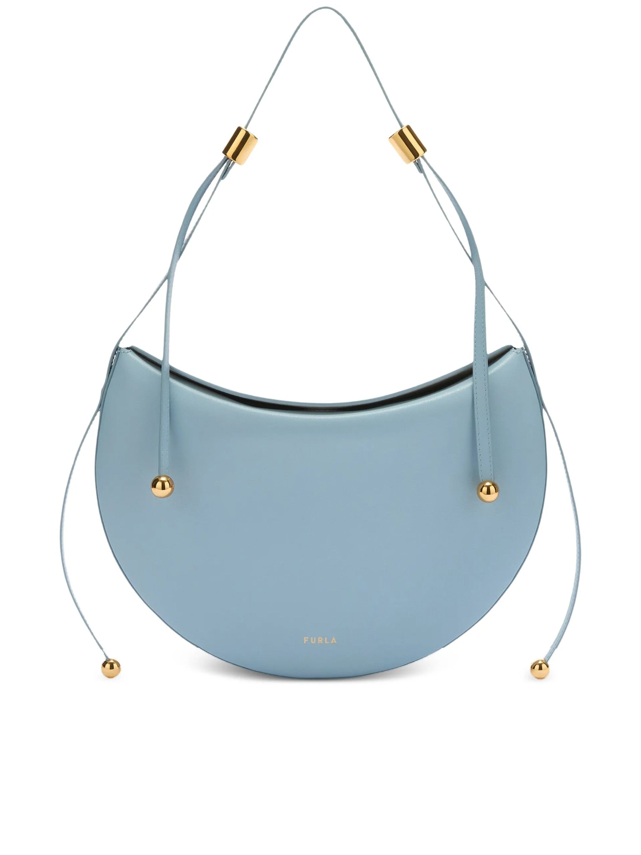Moonstone M Crescent-Shaped Blue Leather Handbag