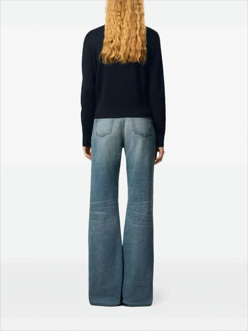 Classic Crew Neck Sweater with Embroidered Heart Detail