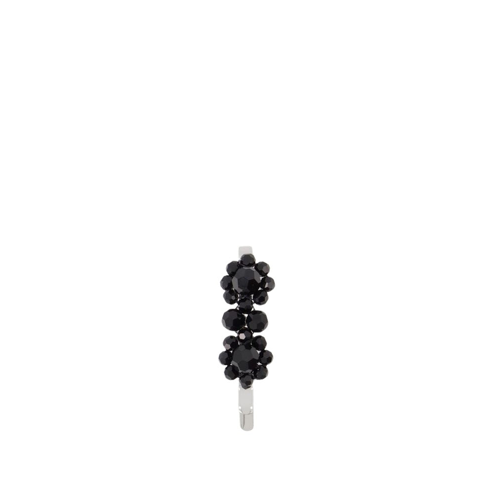 Mini Flower Hair Clip - Crystal - Black