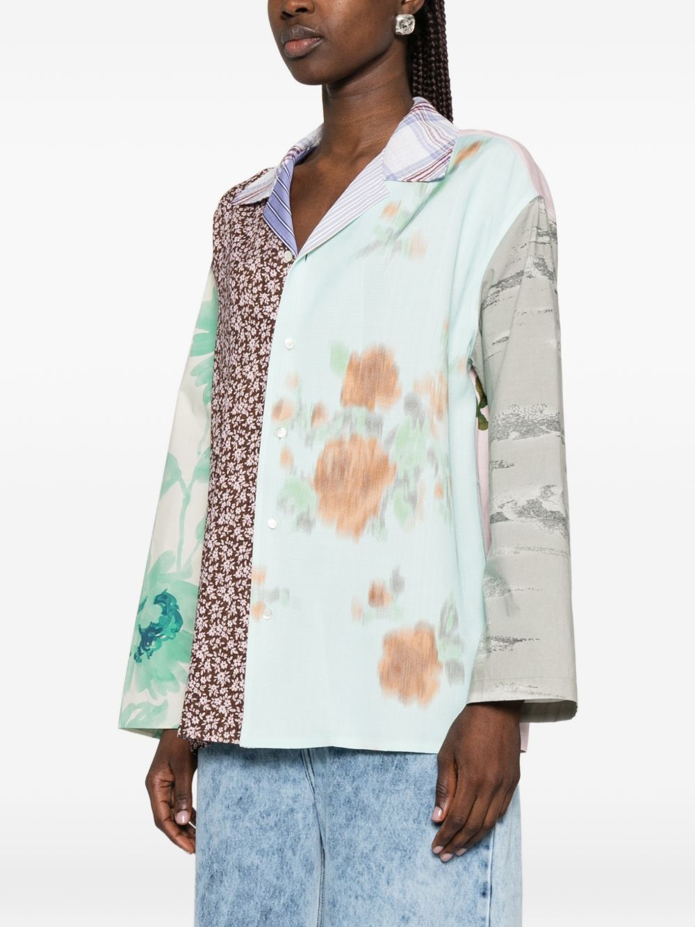 Multicolour Floral Patchwork Collared Top