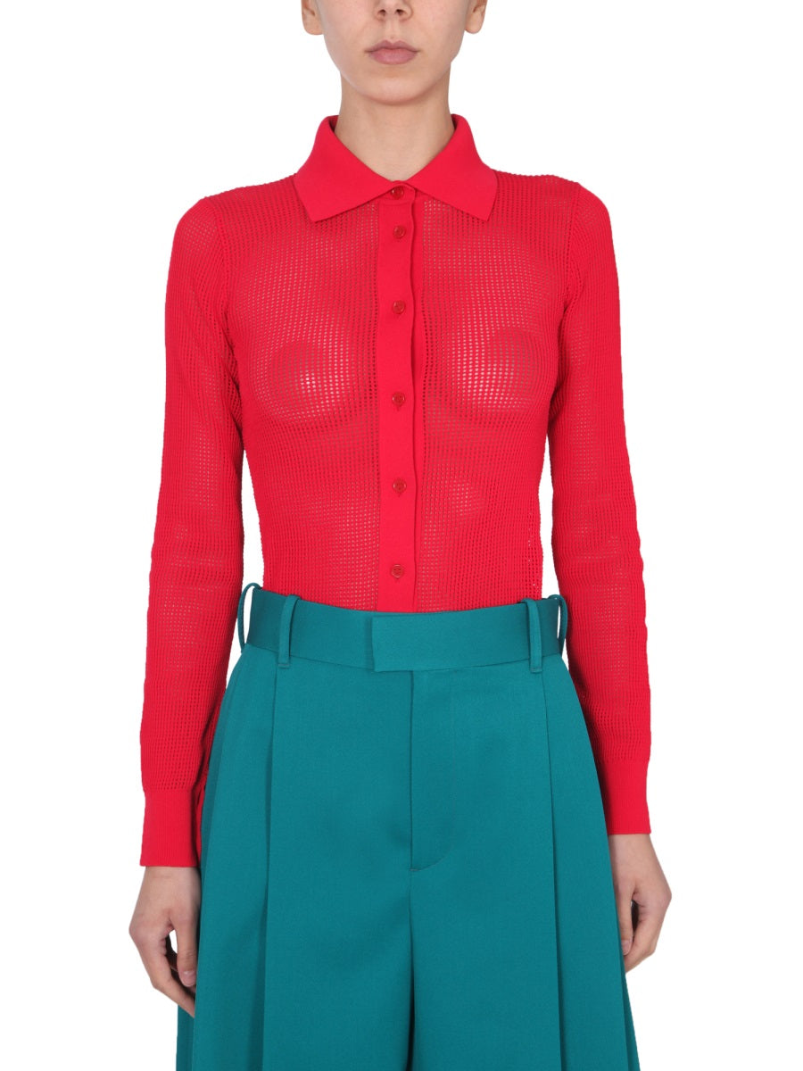 Mesh Knit Cardigan with Fitted Silhouette