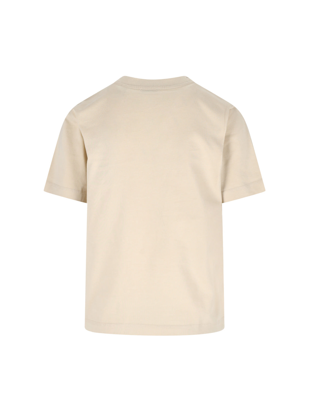 "Check" T-Shirt In Cream Cotton, Crew Neck